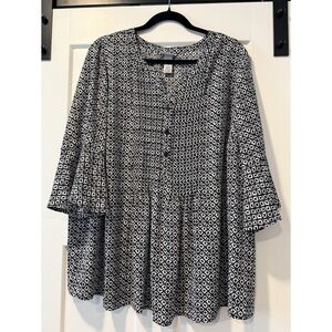 NWT Catherines Dressy Geometric Print Black & White Blouse Size 1X